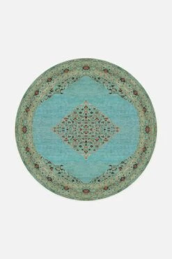 Minu Moldavit Teppich(Minu Moldavit) -Wohn Teppich Welt 0084 MinuMoldavit Rund Front MitGarn