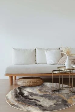 Marmor Natur Teppich(Marmor Natur) -Wohn Teppich Welt 0095 MarmorNatur Rund Room